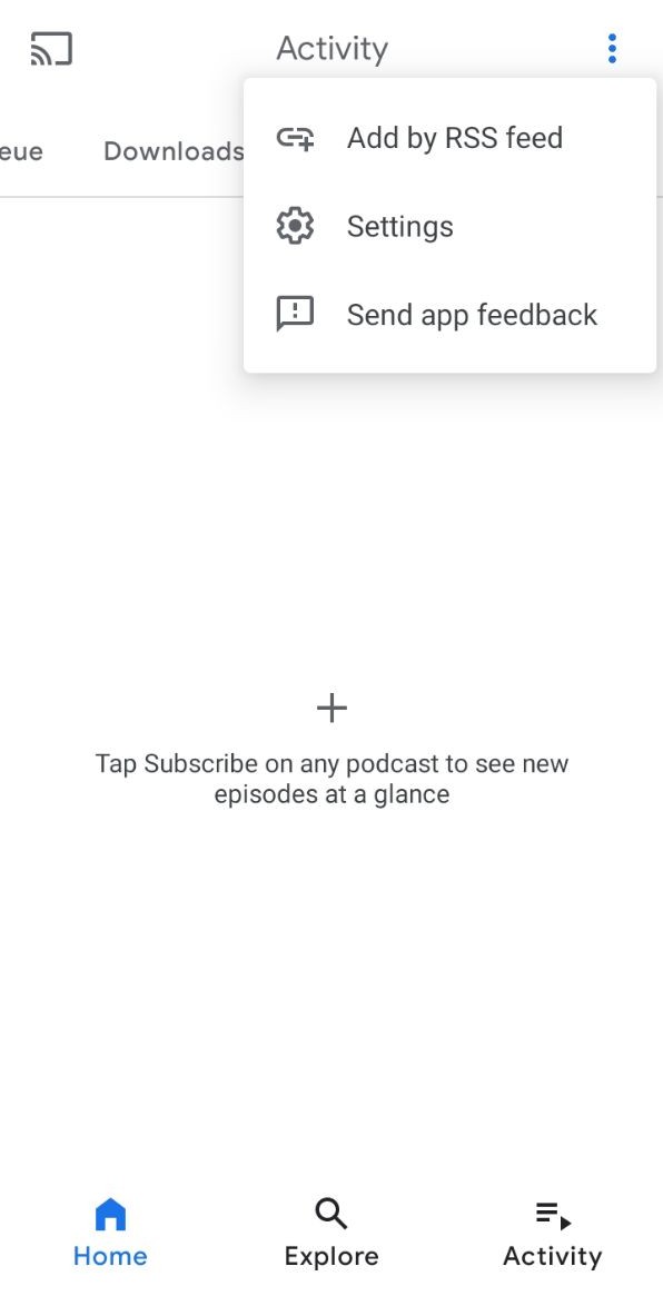 google podcasts menu